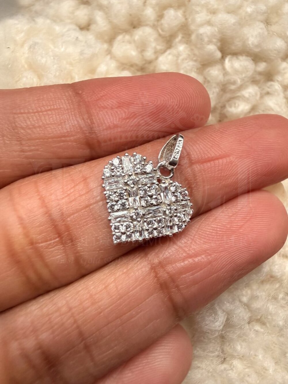 14K White Gold Cubic Zirconia  Heart Pendant